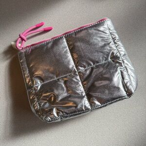 Sephora Silver Cosmetic Bag with Pink Accents